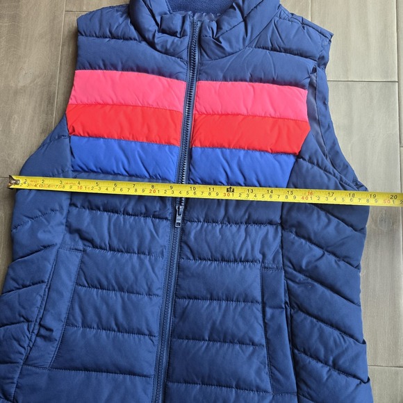 Gap Women's Striped Blue Puffer Vest Color Block Red Pink Size Medium - Picture 5 of 5